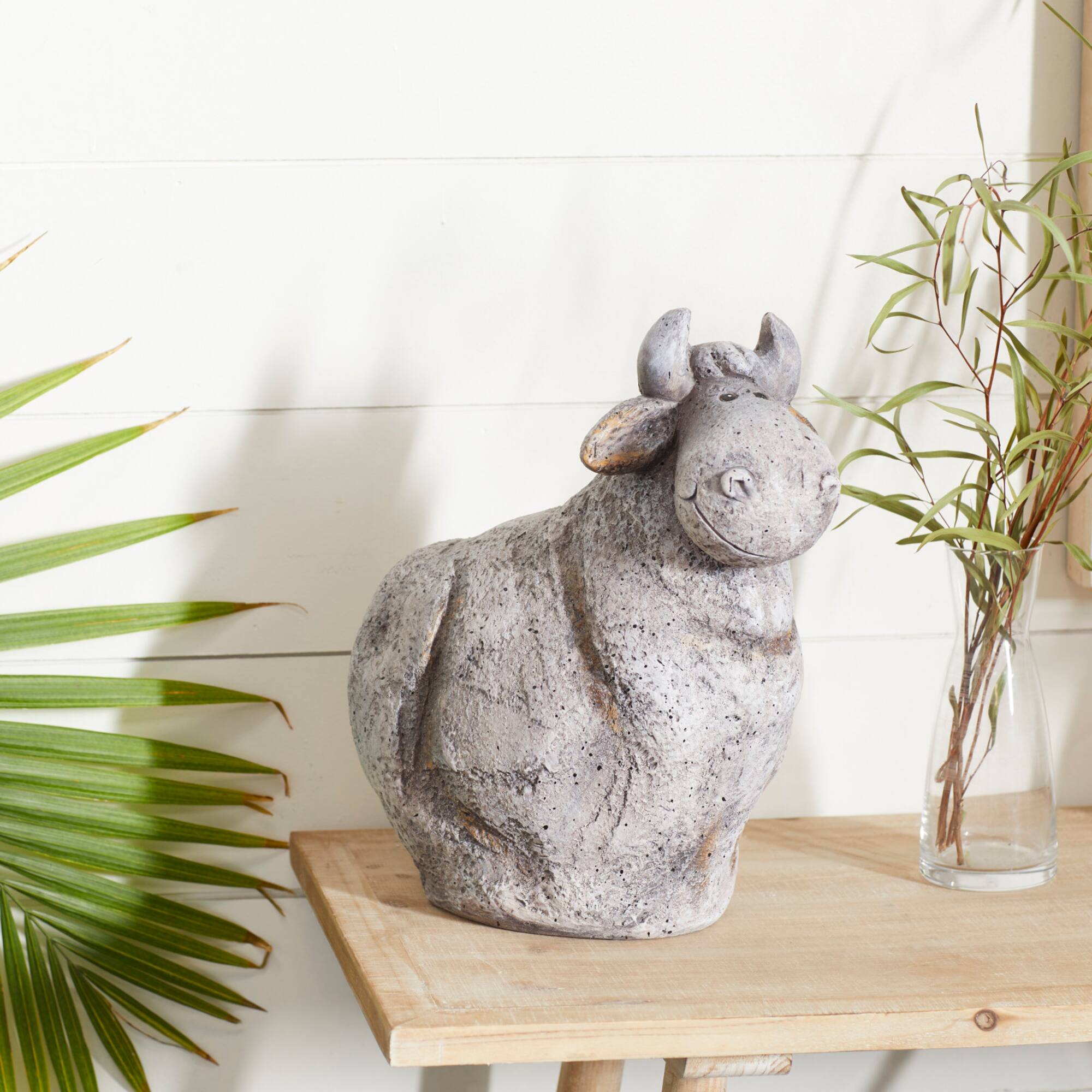 14" Gray Stone Country Cow Garden Sculpture